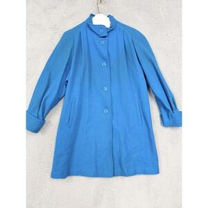 VINTAGE Miss New Yorker Coat Womens Medium Blue Wool Andover Made USA Raglan 60s